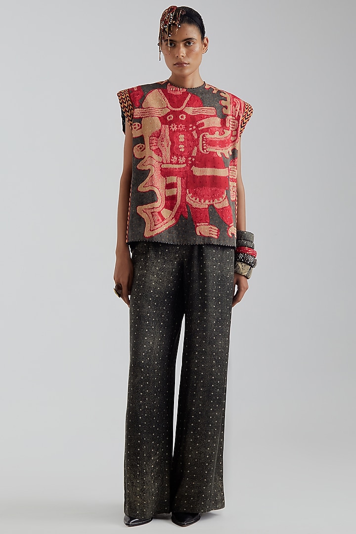 Ash Grey Natural Crepe Bandhani Printed Trouser Set by ASEEM KAPOOR at Pernia's Pop Up Shop