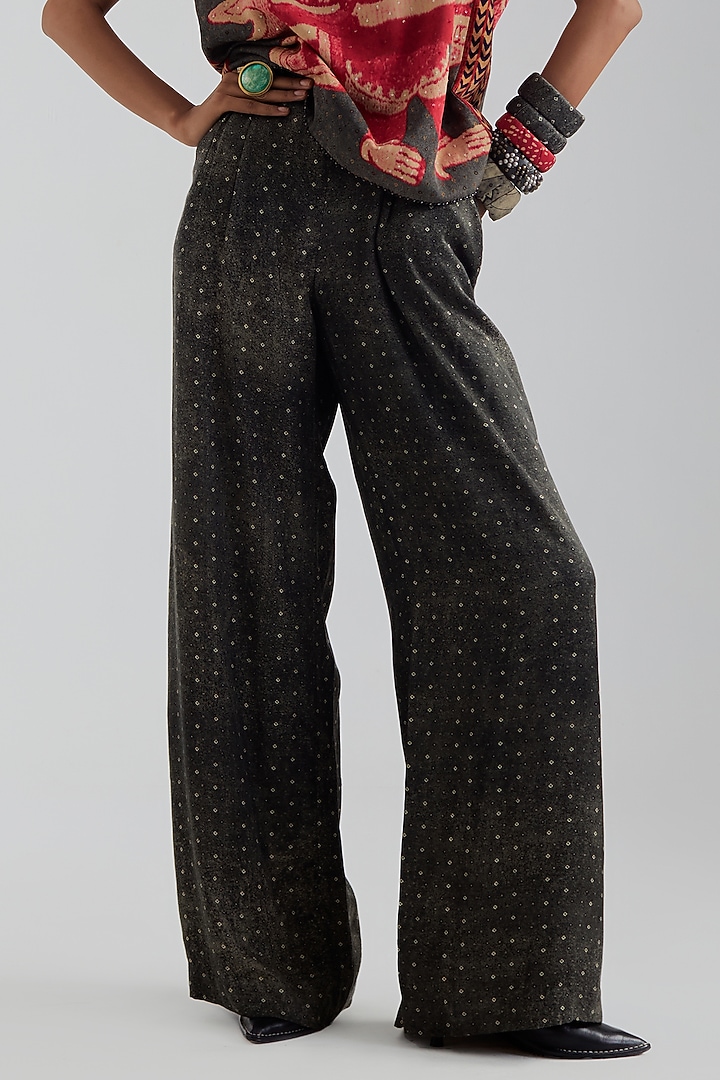 Ash Grey Natural Crepe Bandhani Printed Trouser Set by ASEEM KAPOOR at Pernia's Pop Up Shop