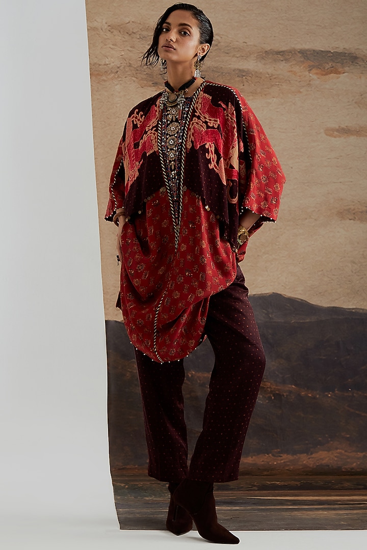 Sindoori Red Natural Crepe Printed Tunic Set by ASEEM KAPOOR at Pernia's Pop Up Shop
