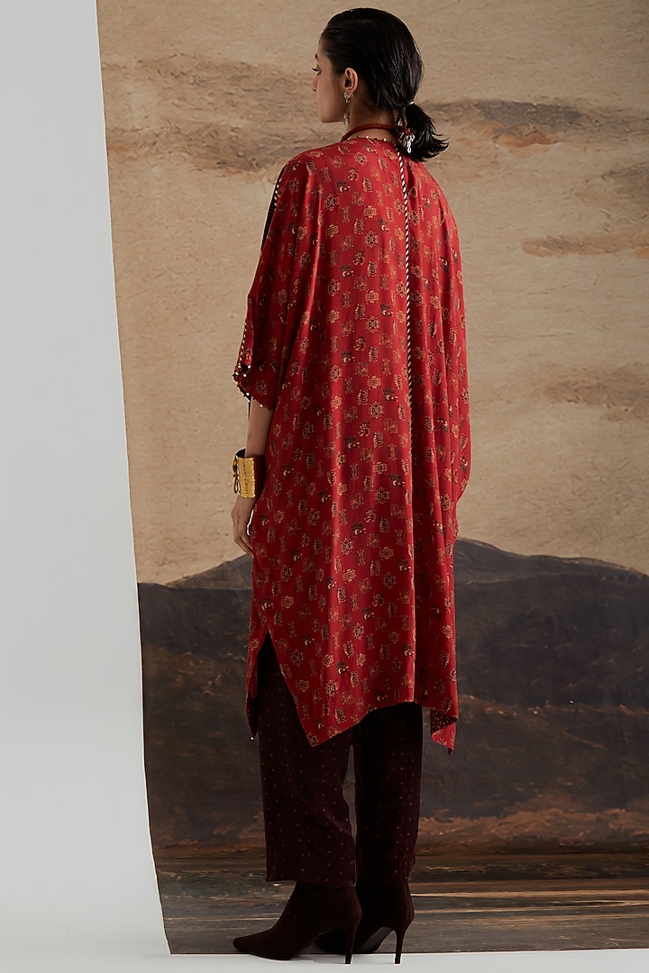 Sindoori Red Natural Crepe Printed Tunic Set by ASEEM KAPOOR at Pernia's Pop Up Shop
