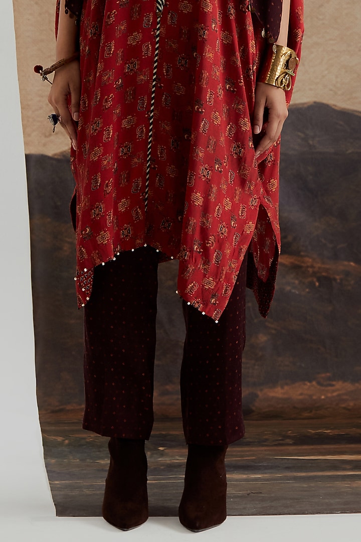 Sindoori Red Natural Crepe Printed Tunic Set by ASEEM KAPOOR at Pernia's Pop Up Shop