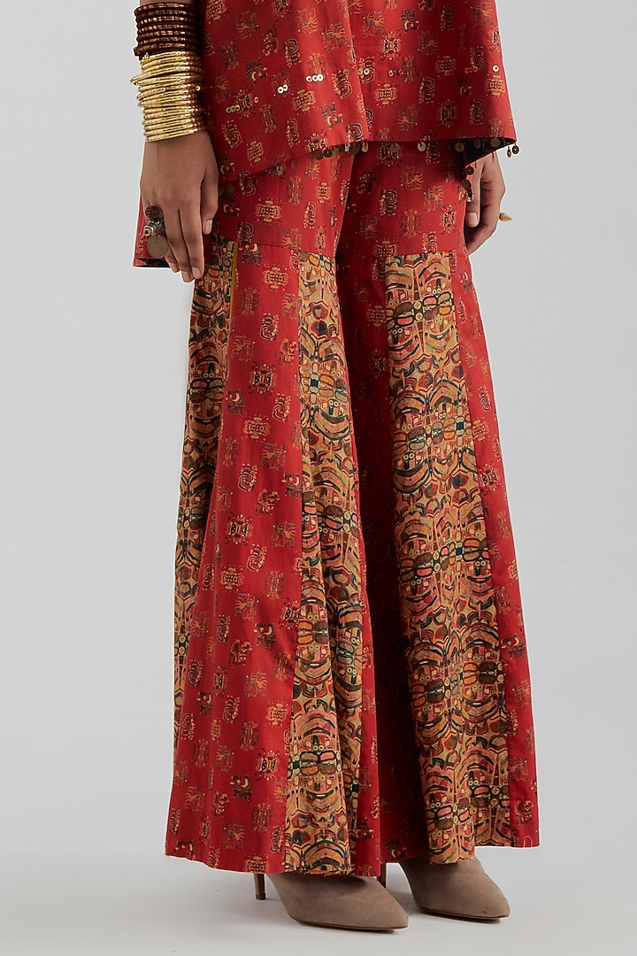 Sindoor Red Cotton Satin Printed Wedding Sharara Set by ASEEM KAPOOR at Pernia's Pop Up Shop