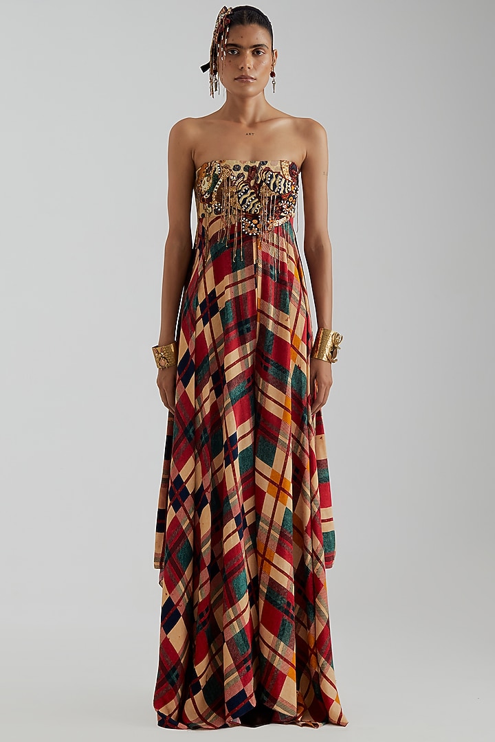 Multi-Colored Natural Crepe Beaded Embroidered Tube Jumpsuit by ASEEM KAPOOR at Pernia's Pop Up Shop