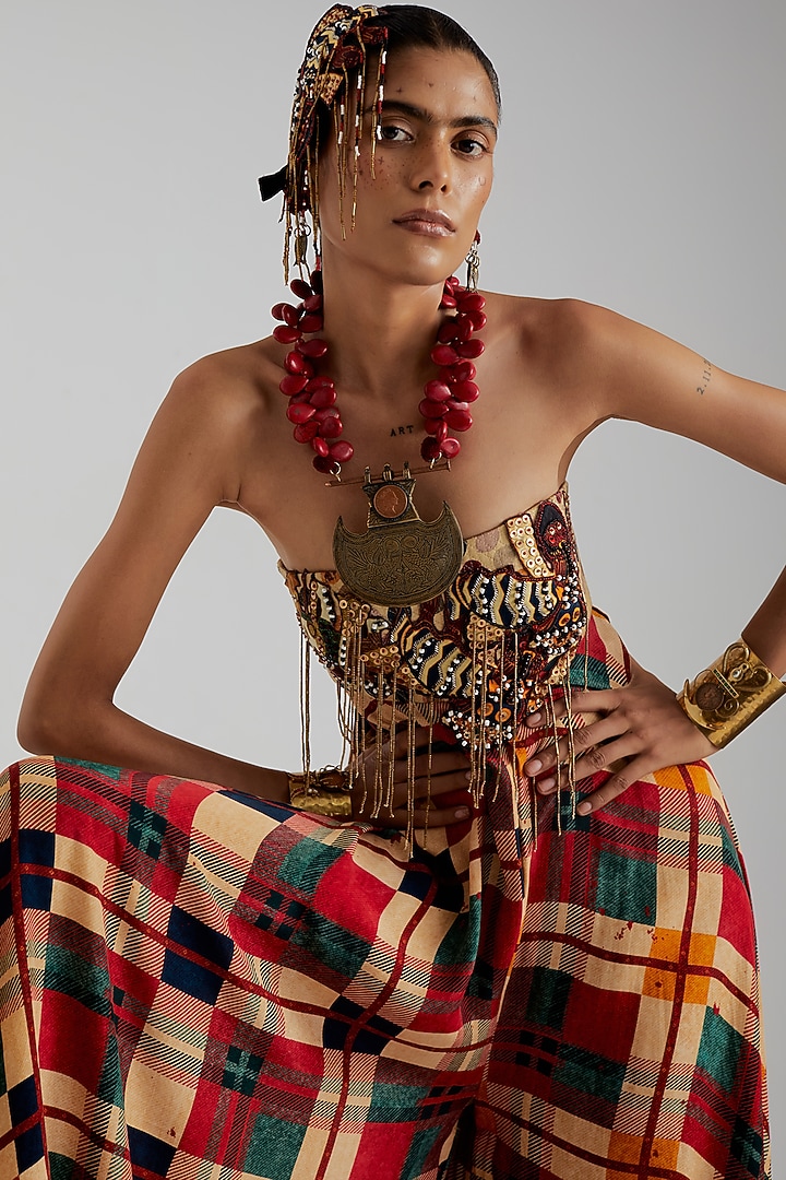 Multi-Colored Natural Crepe Beaded Embroidered Tube Jumpsuit by ASEEM KAPOOR at Pernia's Pop Up Shop