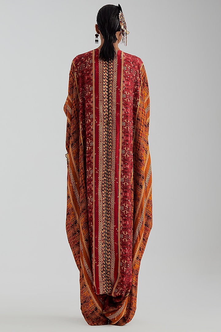 Topaz Yellow Natural Crepe Embroidered Kaftan-Style Jumpsuit by ASEEM KAPOOR at Pernia's Pop Up Shop