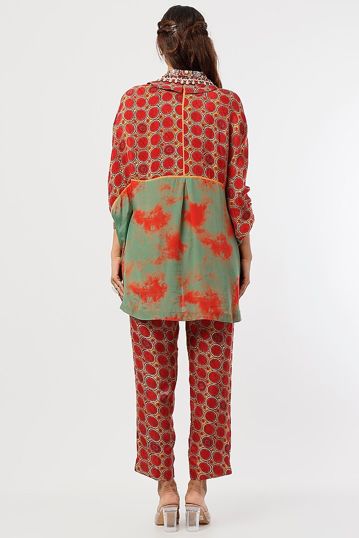 Red Mushroom Twill Straight Pant Set by ASEEM KAPOOR at Pernia's Pop Up Shop