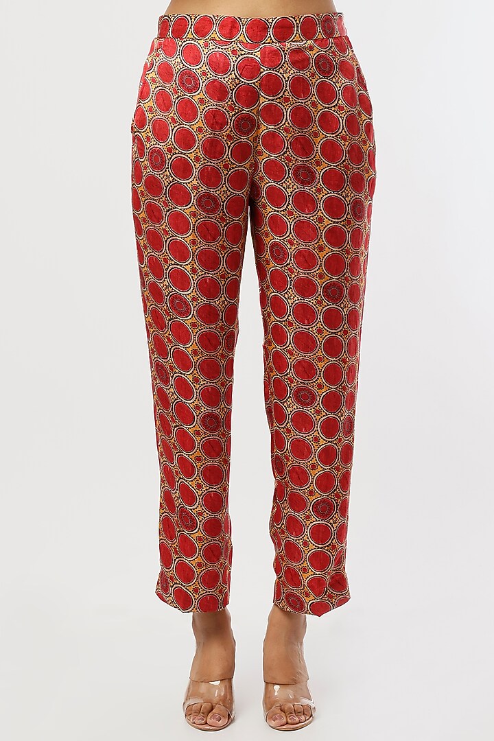Red Mushroom Twill Straight Pant Set by ASEEM KAPOOR at Pernia's Pop Up Shop