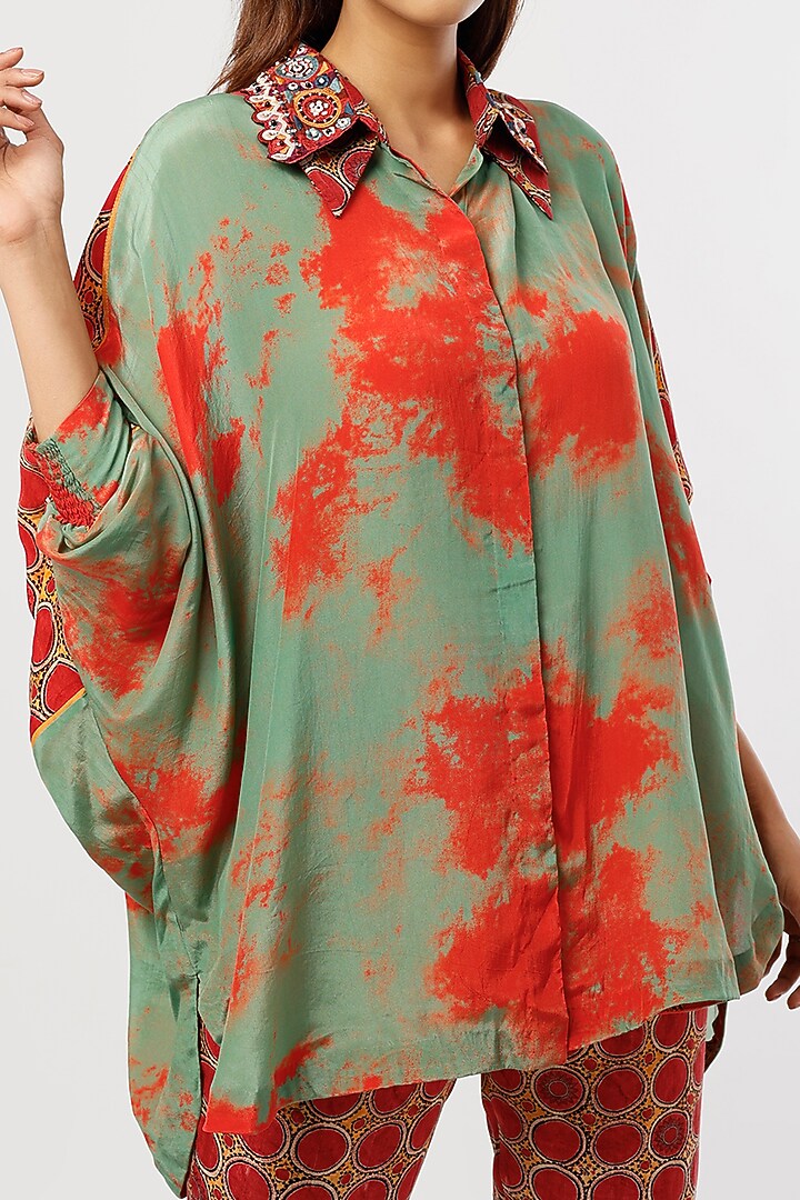 Red Mushroom Twill Straight Pant Set by ASEEM KAPOOR at Pernia's Pop Up Shop
