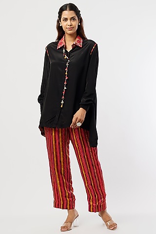 Red Striped Straight Pant Set by ASEEM KAPOOR