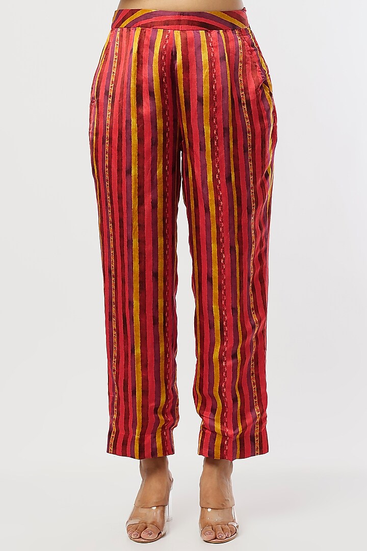Red Striped Straight Pant Set by ASEEM KAPOOR at Pernia's Pop Up Shop