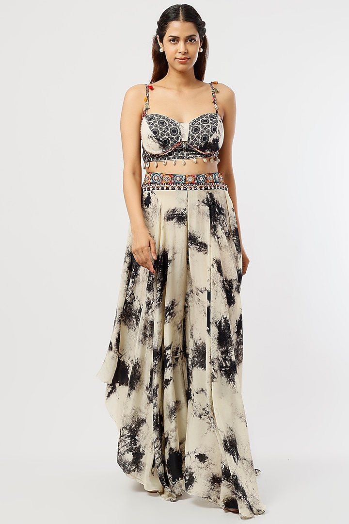 White & Black Tie-Dyed Chakra Skirt Set by ASEEM KAPOOR at Pernia's Pop Up Shop