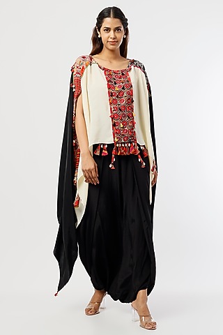 Black Sequins Georgette Draped Pant Set by ASEEM KAPOOR