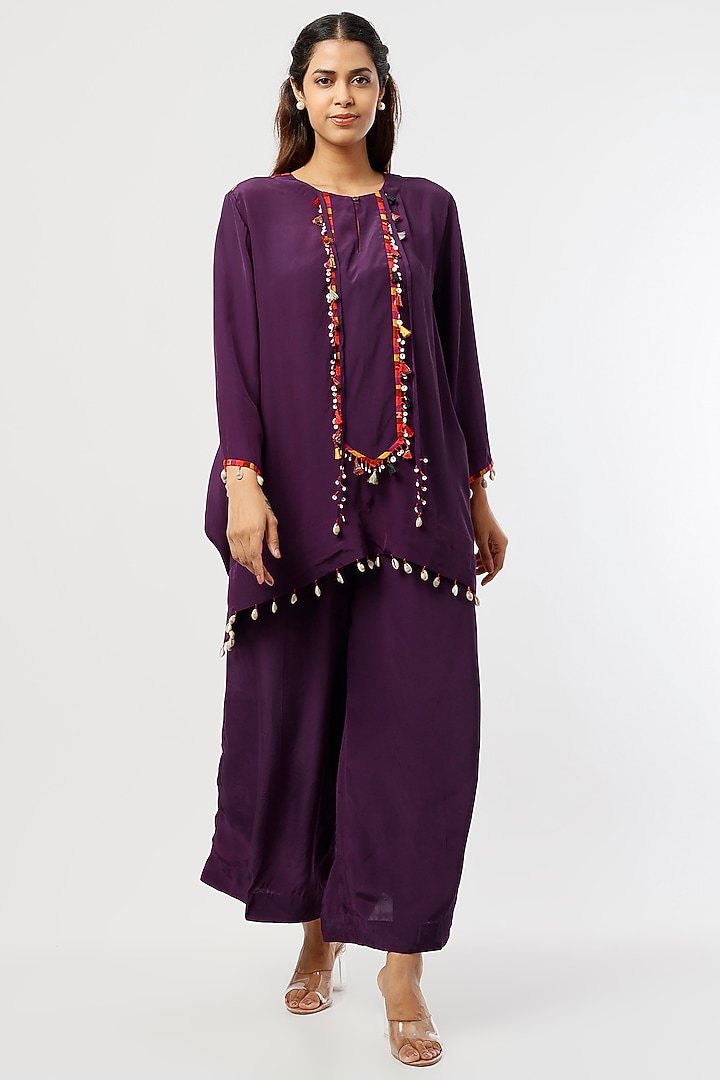 Purple Short Kurta Set In Natural Crepe by ASEEM KAPOOR at Pernia's Pop Up Shop