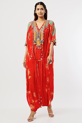 Orange Printed & Embroidered Kaftan Jumpsuit by ASEEM KAPOOR