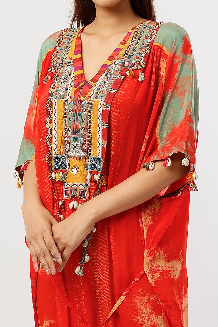 Orange Printed & Embroidered Kaftan Jumpsuit by ASEEM KAPOOR at Pernia's Pop Up Shop