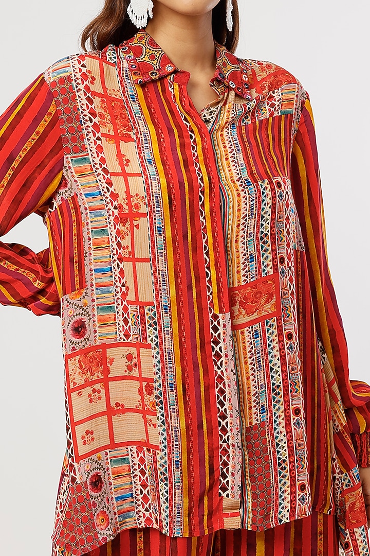 Red Striped Draped Pant Set by ASEEM KAPOOR at Pernia's Pop Up Shop