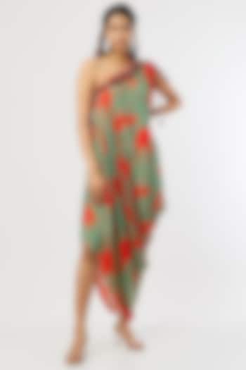 Mint Green Tie-Dyed One-Shoulder Dress by ASEEM KAPOOR