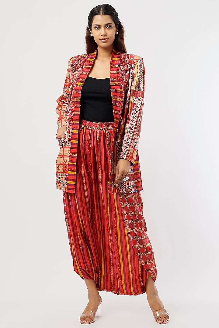 Red Printed Jacket Set by ASEEM KAPOOR at Pernia's Pop Up Shop