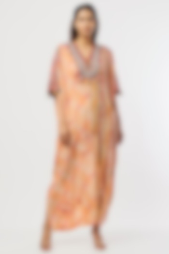 Peach Printed Kaftan Jumpsuit by ASEEM KAPOOR at Pernia's Pop Up Shop