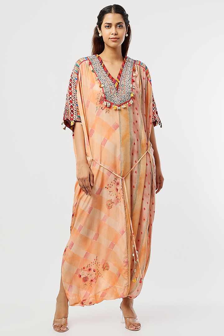 Peach Printed Kaftan Jumpsuit by ASEEM KAPOOR at Pernia's Pop Up Shop