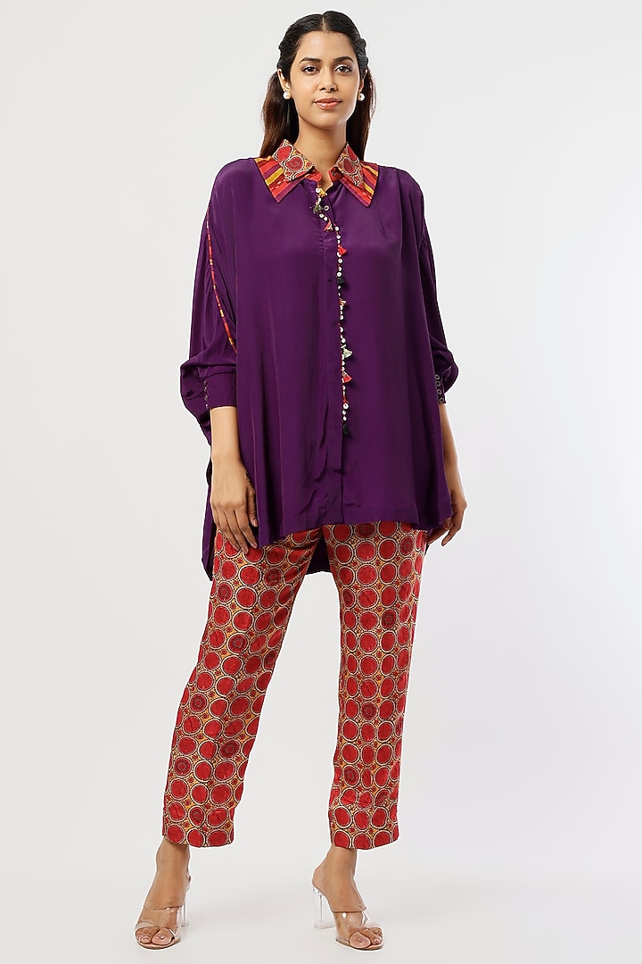 Red Mushroom Twill Pant Set Design by ASEEM KAPOOR at Pernia's Pop Up