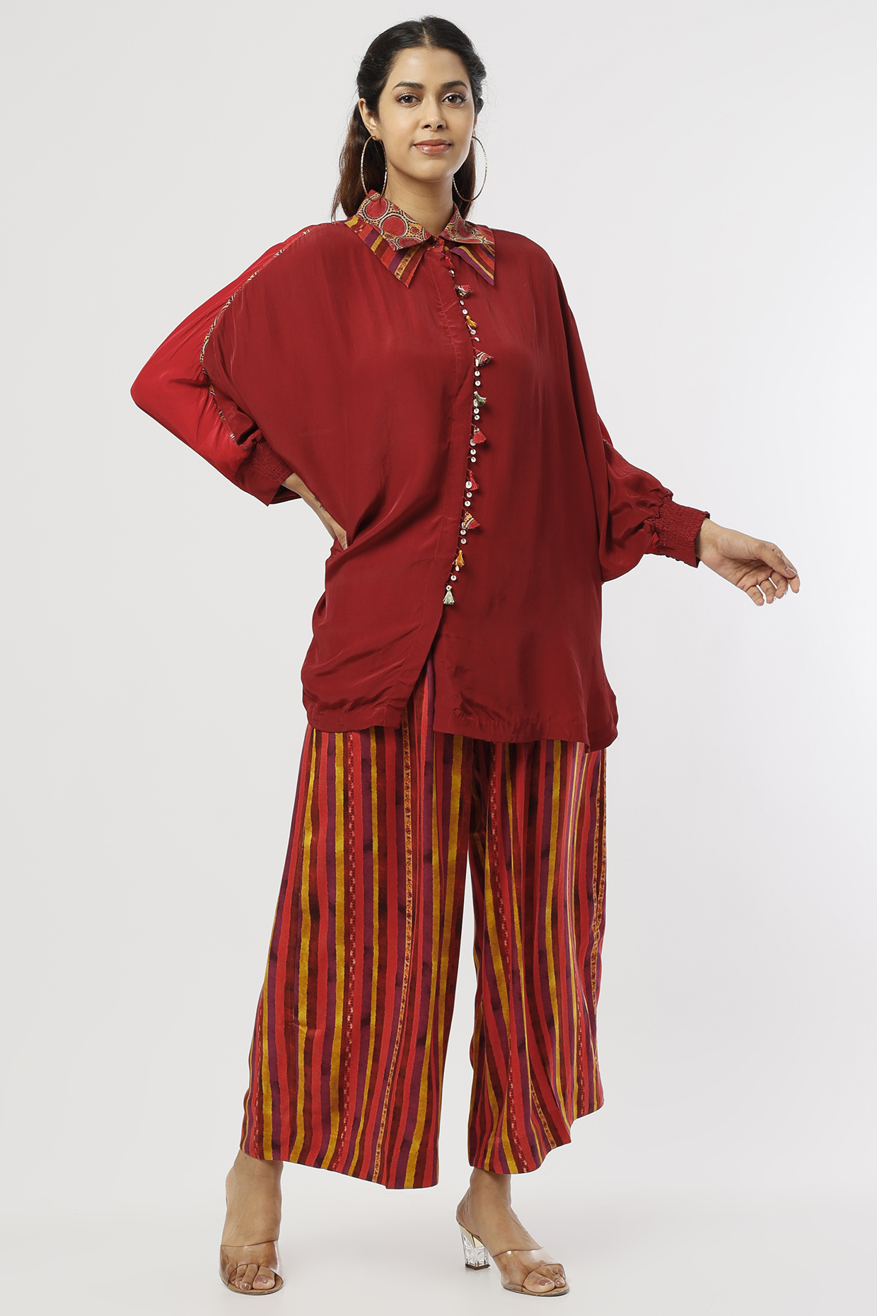 Red Pant Set In Mushroom Twill by ASEEM KAPOOR at Pernia's Pop Up Shop