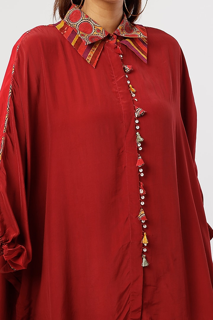 Red Pant Set In Mushroom Twill by ASEEM KAPOOR at Pernia's Pop Up Shop