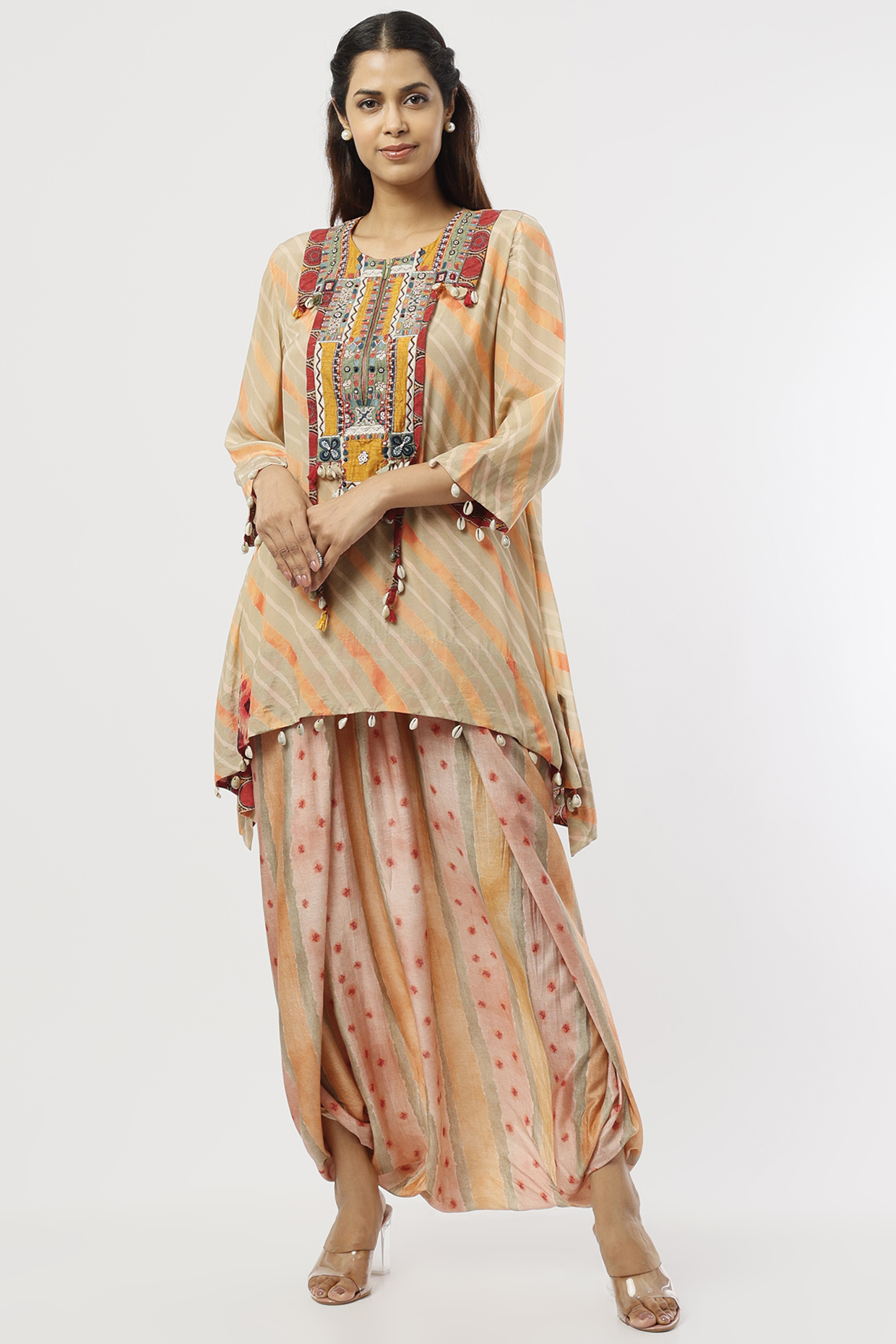 Peach Embroidered Short Kurta Set by ASEEM KAPOOR at Pernia's Pop Up Shop