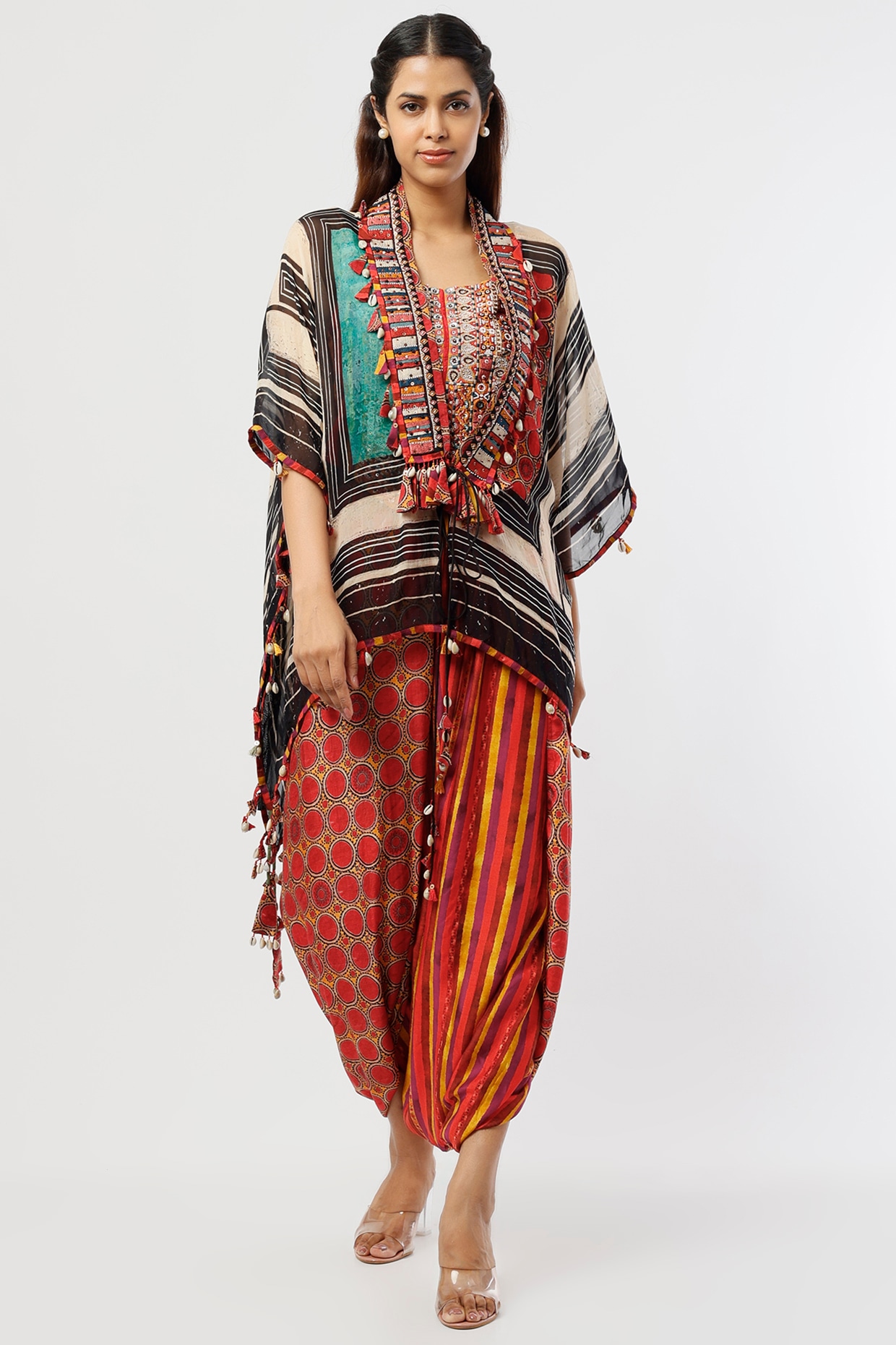 Silk Bandhani Gown with Front Open Jacket - Aari Tari Online