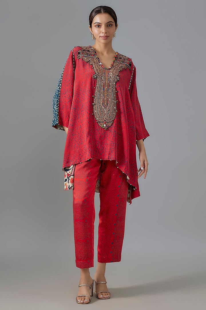 Red Natural Crepe Printed Kurta Set by ASEEM KAPOOR at Pernia's Pop Up Shop