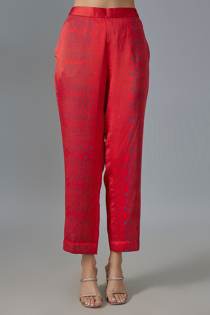 Red Natural Crepe Printed Kurta Set by ASEEM KAPOOR at Pernia's Pop Up Shop