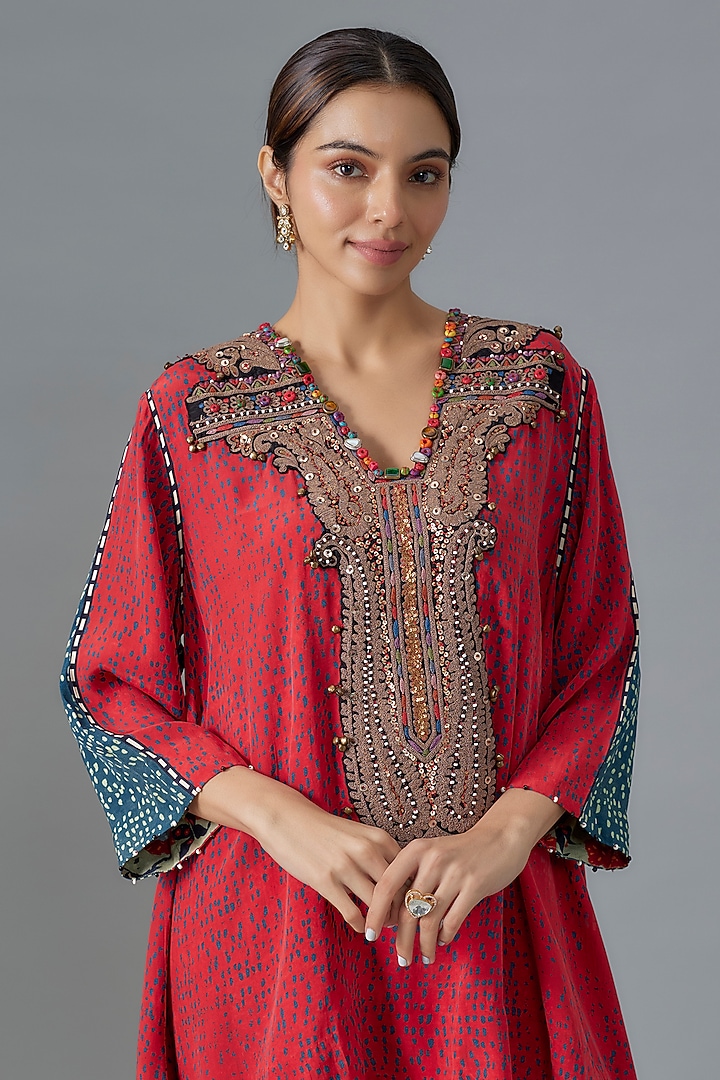 Red Natural Crepe Printed Kurta Set by ASEEM KAPOOR at Pernia's Pop Up Shop