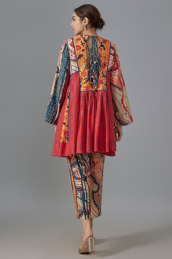 Multi-Colored Natural Crepe Embroidered & Printed Tunic Set by ASEEM KAPOOR at Pernia's Pop Up Shop