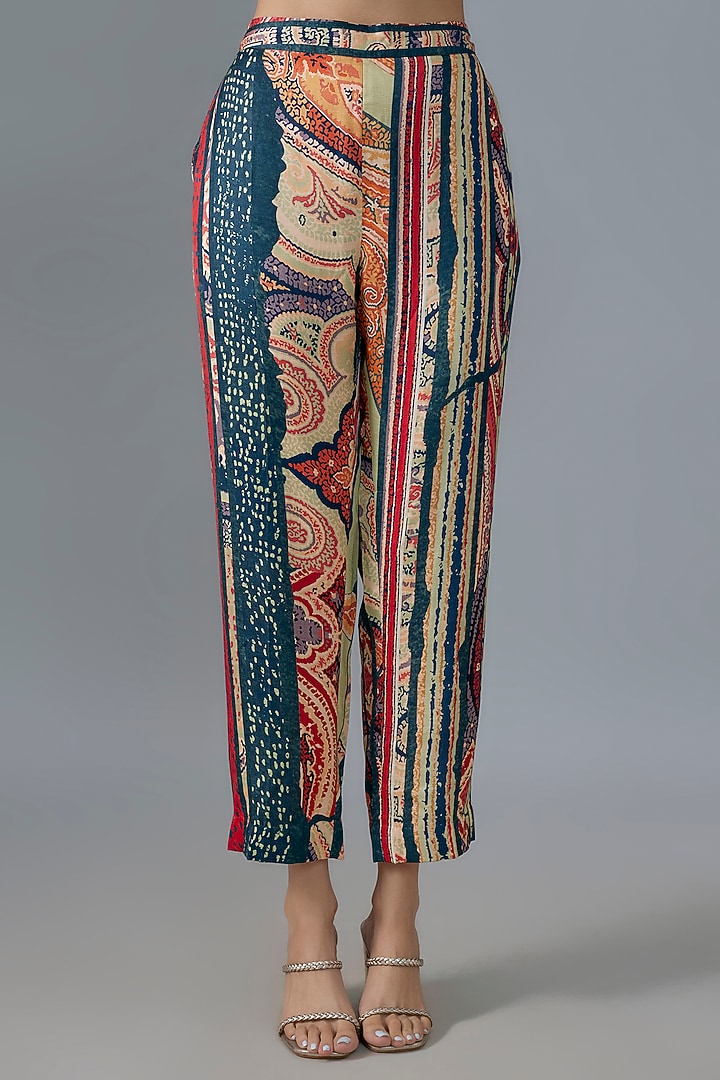 Multi-Colored Natural Crepe Embroidered & Printed Tunic Set by ASEEM KAPOOR at Pernia's Pop Up Shop