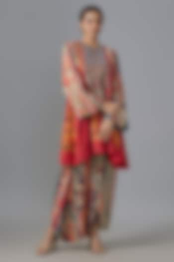 Multi-Colored Natural Crepe Embroidered & Printed Tunic Set by ASEEM KAPOOR at Pernia's Pop Up Shop