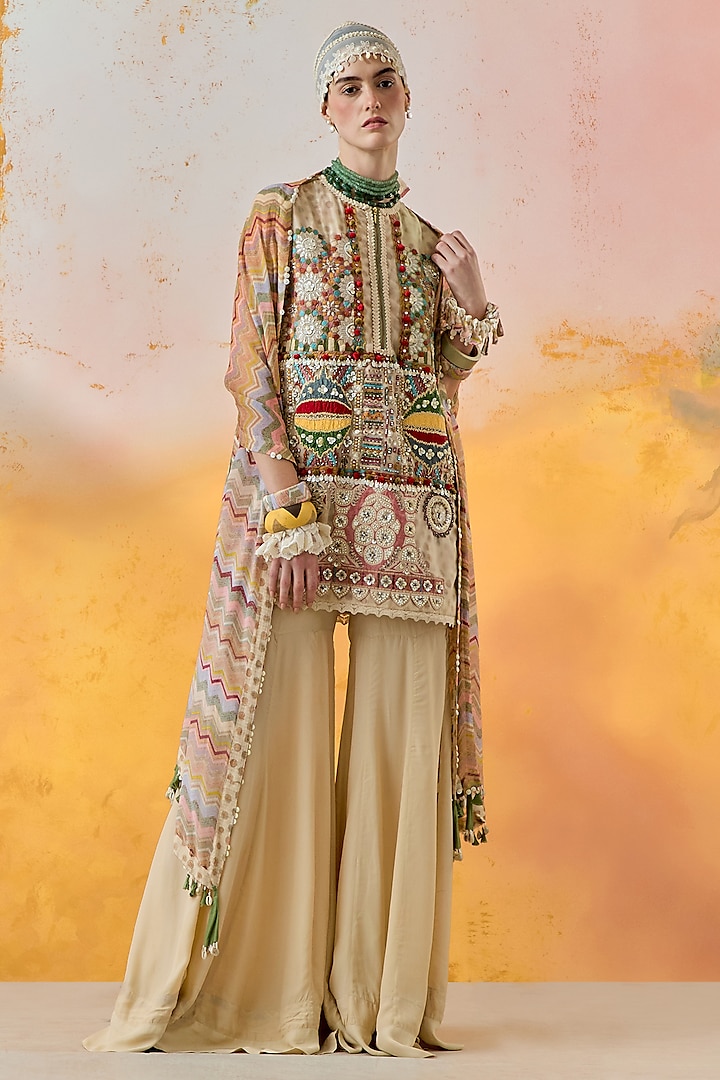 Ivory Natural Crepe Sharara Set by ASEEM KAPOOR at Pernia's Pop Up Shop