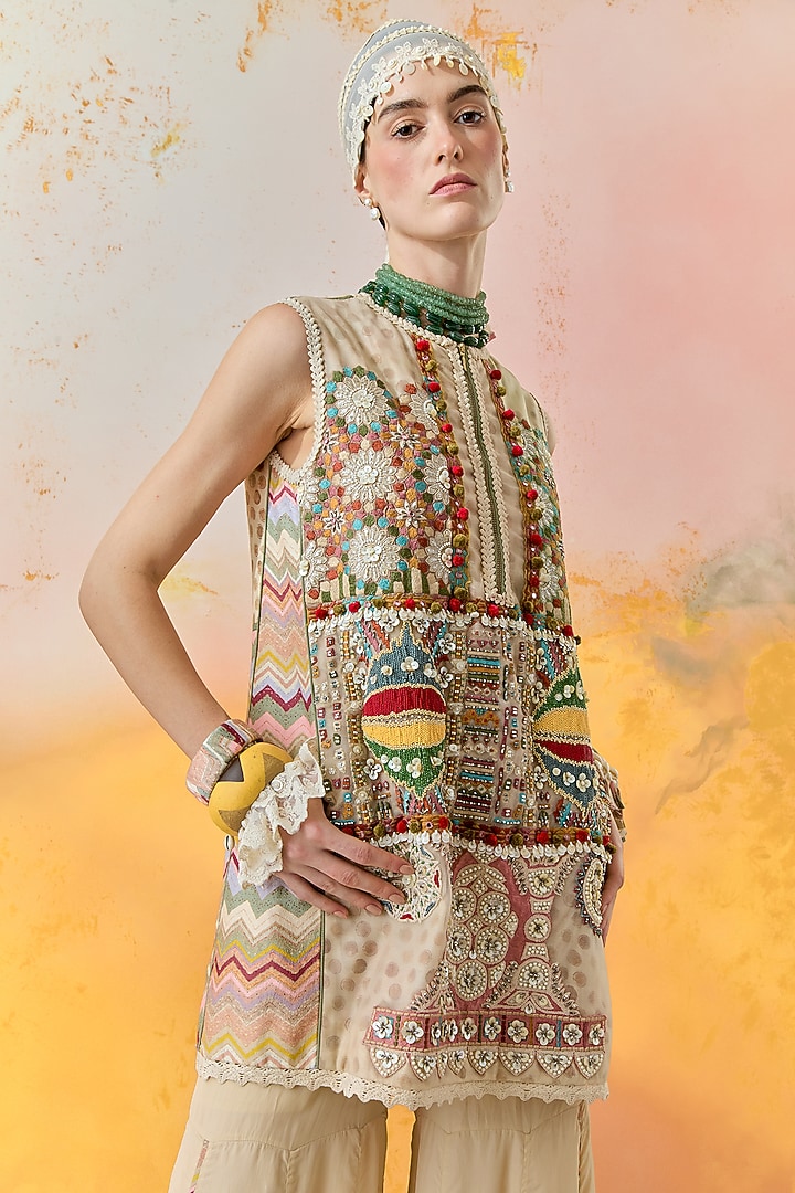 Ivory Natural Crepe Wedding Sharara Set by ASEEM KAPOOR at Pernia's Pop Up Shop