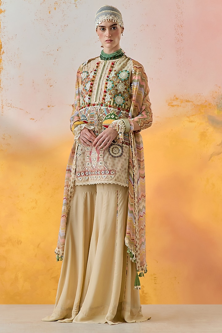 Ivory Natural Crepe Wedding Sharara Set by ASEEM KAPOOR at Pernia's Pop Up Shop