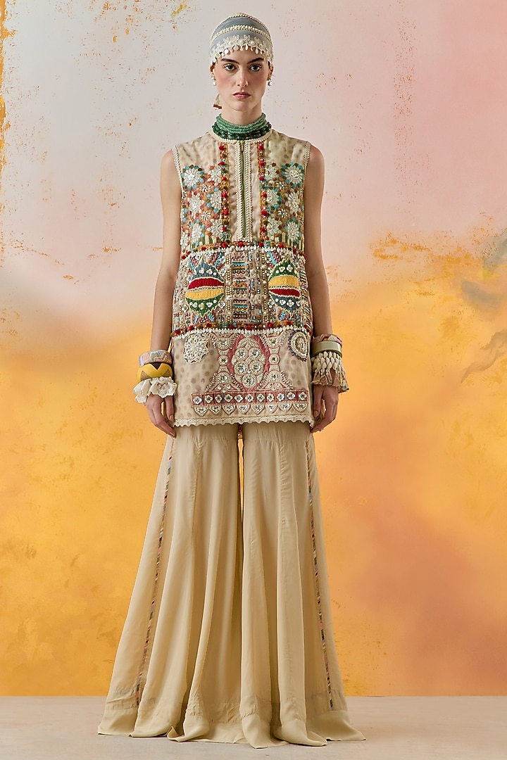 Ivory Natural Crepe Wedding Sharara Set by ASEEM KAPOOR at Pernia's Pop Up Shop
