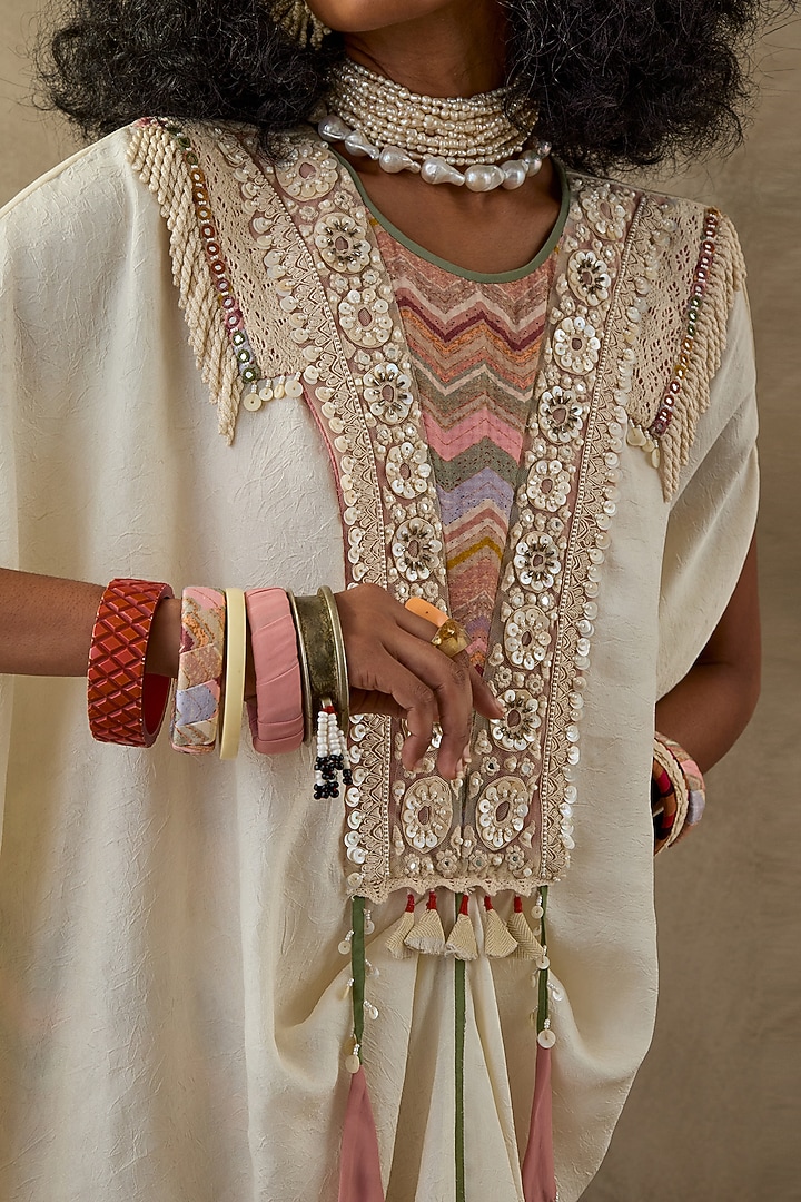 Mogra White Crushed Silk Embroidered Tunic Set by ASEEM KAPOOR at Pernia's Pop Up Shop