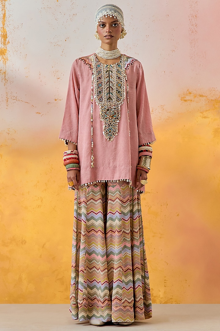 Multi-Colored Natural Crepe Printed Sharara Set by ASEEM KAPOOR at Pernia's Pop Up Shop