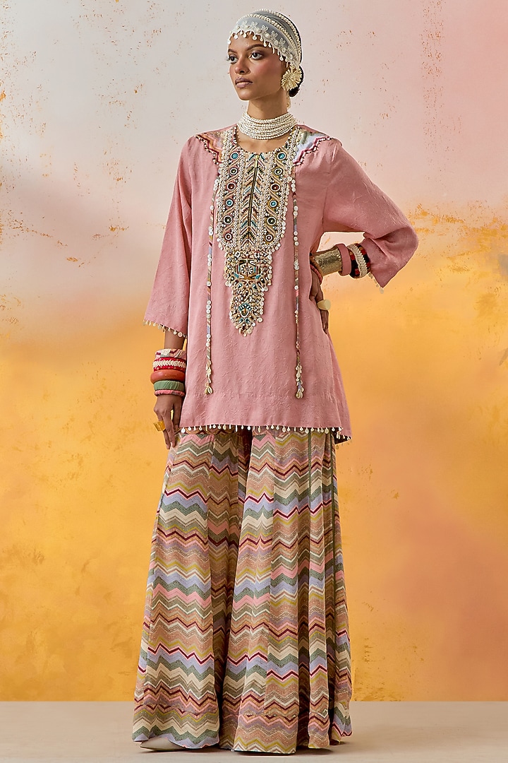 Multi-Colored Natural Crepe Printed Wedding Sharara Set by ASEEM KAPOOR at Pernia's Pop Up Shop