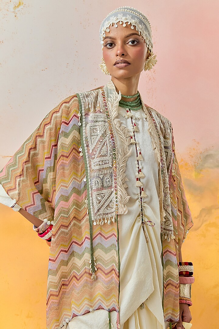 Mogra White Crushed Silk Pleated Skirt Set by ASEEM KAPOOR at Pernia's Pop Up Shop