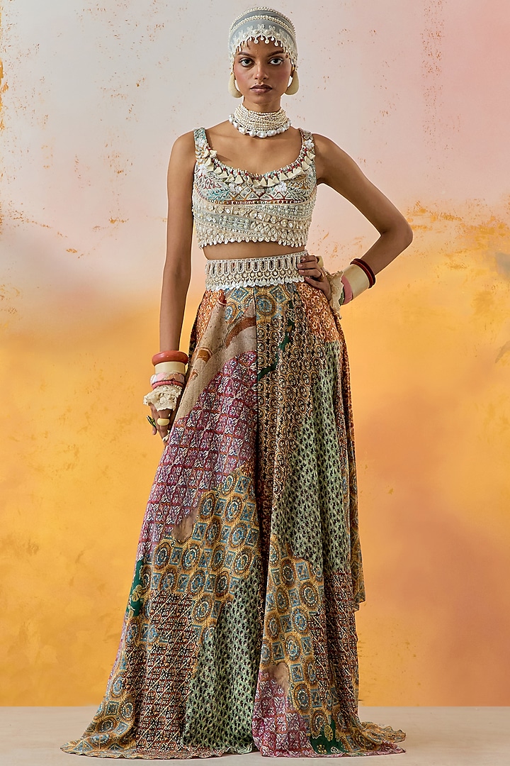 Multi-Colored Natural Crepe Printed Skirt Set by ASEEM KAPOOR at Pernia's Pop Up Shop