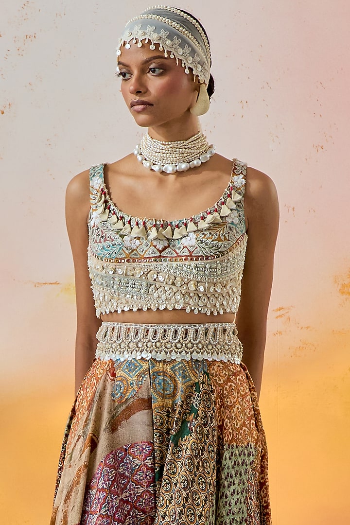 Multi-Colored Natural Crepe Printed Skirt Set by ASEEM KAPOOR at Pernia's Pop Up Shop