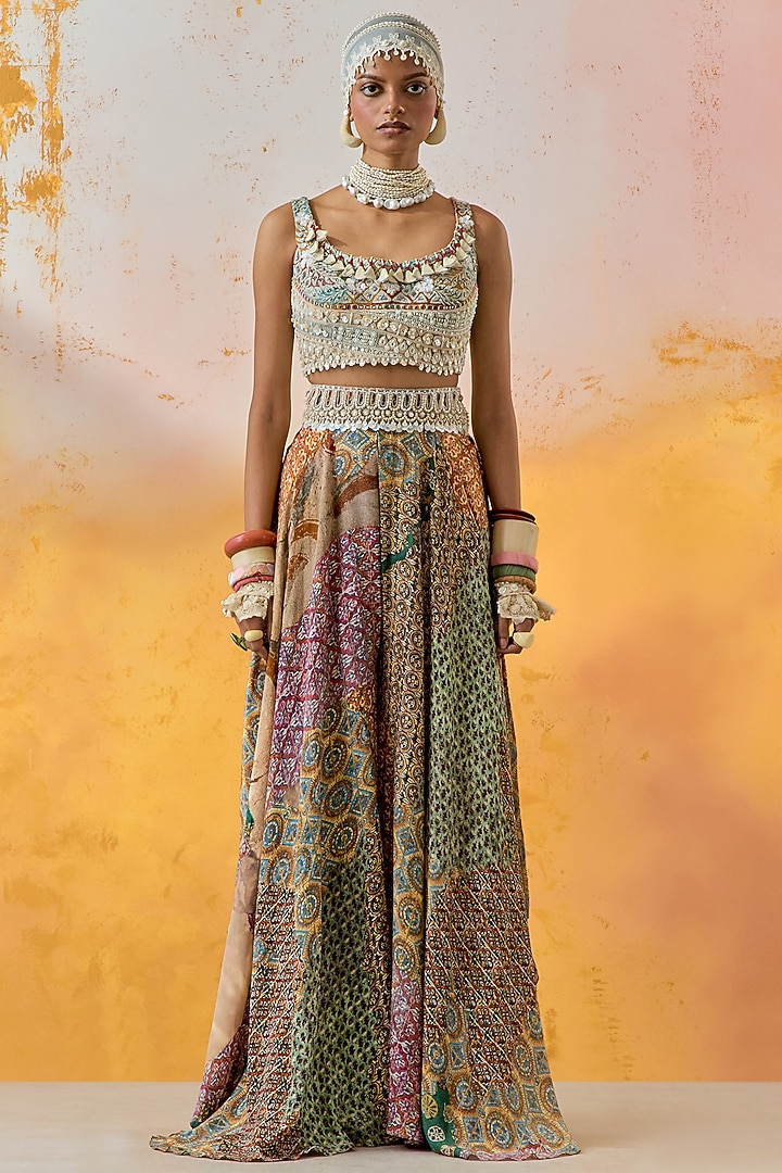 Multi-Colored Natural Crepe Printed Skirt Set by ASEEM KAPOOR at Pernia's Pop Up Shop