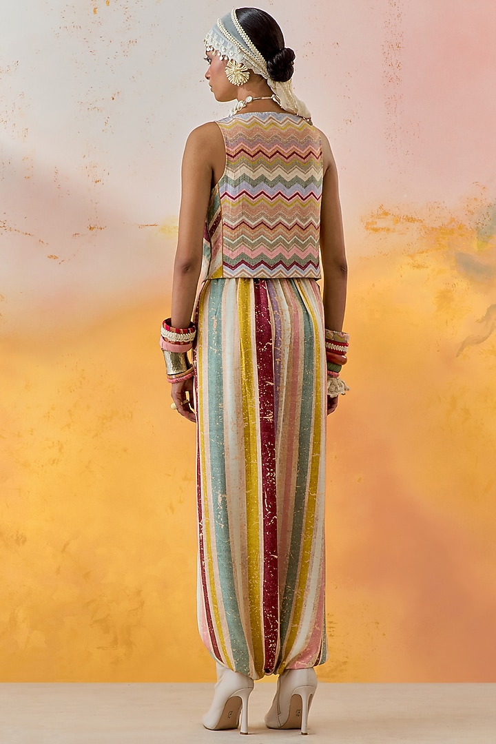 Multi-Colored Natural Crepe Printed Draped Co-Ord Set by ASEEM KAPOOR at Pernia's Pop Up Shop