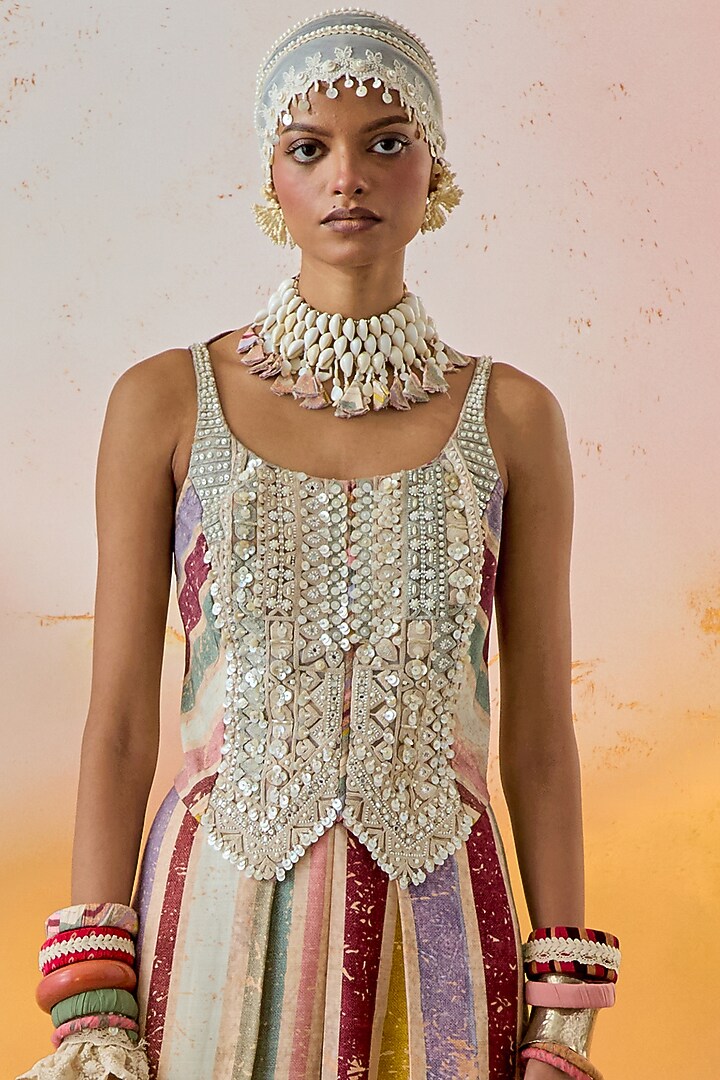 Multi-Colored Natural Crepe Printed Draped Co-Ord Set by ASEEM KAPOOR at Pernia's Pop Up Shop