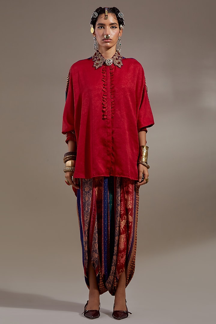 Sindoor-Colored Crushed Silk Co-Ord Set by ASEEM KAPOOR at Pernia's Pop Up Shop