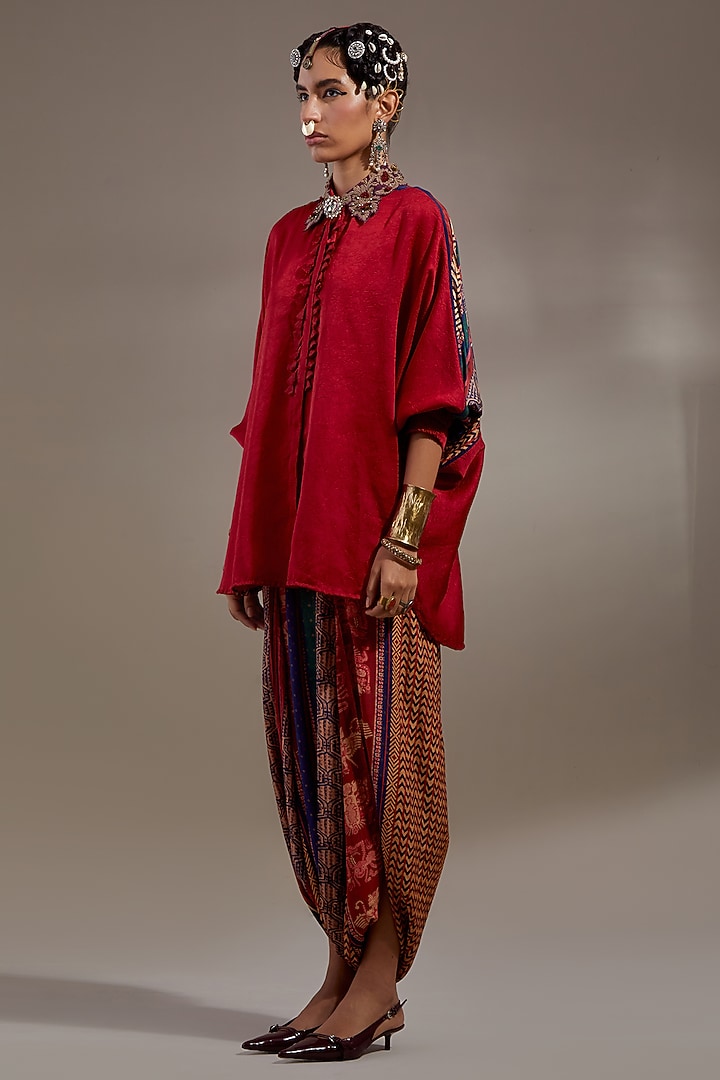 Sindoor-Colored Crushed Silk Co-Ord Set by ASEEM KAPOOR at Pernia's Pop Up Shop